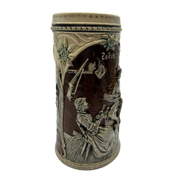 Vintage German Beer Stein Handpainted Couple Mountains Cabin - Picture 5 of 10